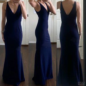 Lulu's navy midnight blue deep v plunge sleeveless mermaid hem formal prom dress